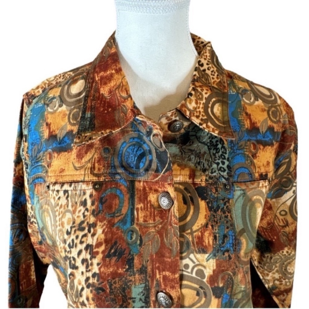 Kaktus Rust Multicolor Jacket, Button Front, Slit… - image 5